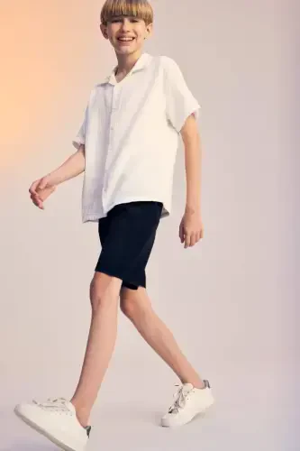 Boys Oversize Fit Polo Collar Muslin Short Sleeve Shirt White - DEFACTO (1)