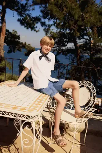 Boys Oversize Fit Polo Collar Muslin Short Sleeve Shirt White - 4