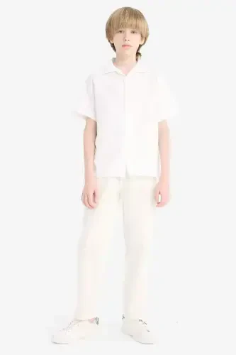Boys Oversize Fit Polo Collar Muslin Short Sleeve Shirt White - 5