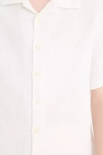 Boys Oversize Fit Polo Collar Muslin Short Sleeve Shirt White - 8