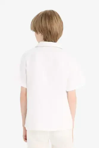 Boys Oversize Fit Polo Collar Muslin Short Sleeve Shirt White - 9