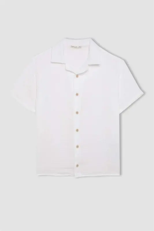 Boys Oversize Fit Polo Collar Muslin Short Sleeve Shirt White - 8