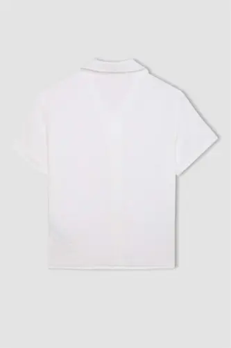 Boys Oversize Fit Polo Collar Muslin Short Sleeve Shirt White - 10