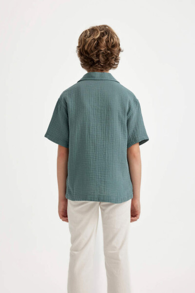 Boys' Oversize Fit Polo Collar Waffle Short Sleeve Shirt Green - 8