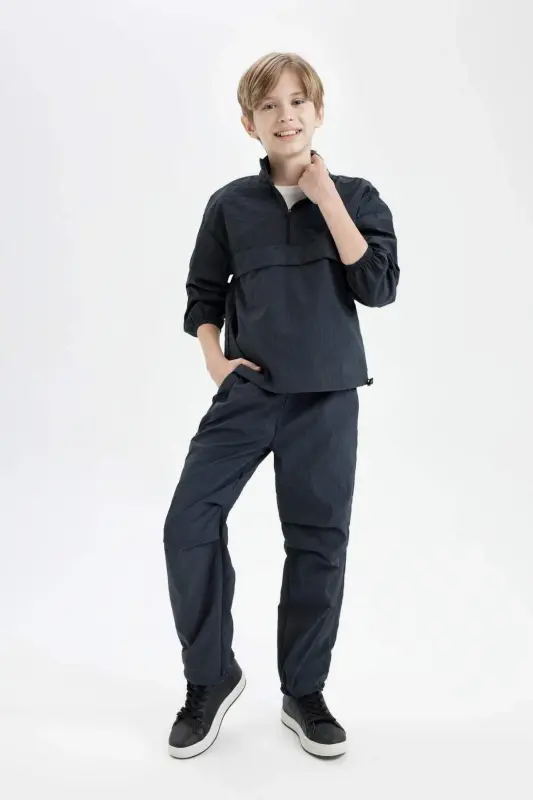 Boys' Oversize Fit Zipper Collar Parachute Long Sleeve Shirt D0331A824AU - 2