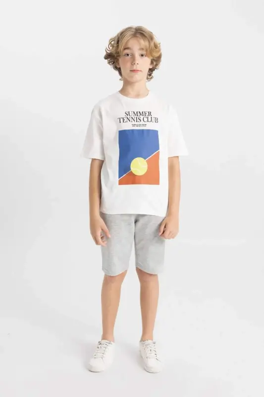 Boys Oversize Wide Fit Crew Neck Printed Short Sleeve T-Shirt-Ecru - 2