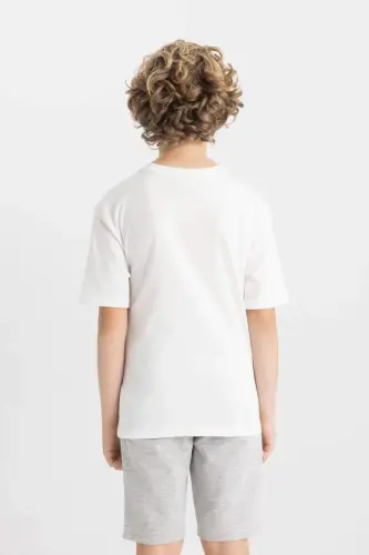 Boys Oversize Wide Fit Crew Neck Printed Short Sleeve T-Shirt-Ecru - 6