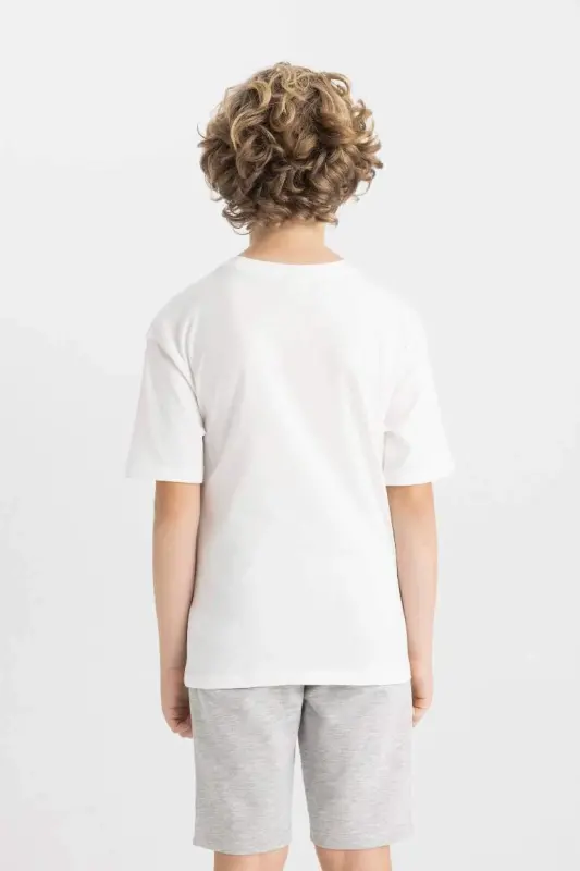 Boys Oversize Wide Fit Crew Neck Printed Short Sleeve T-Shirt-Ecru - 6