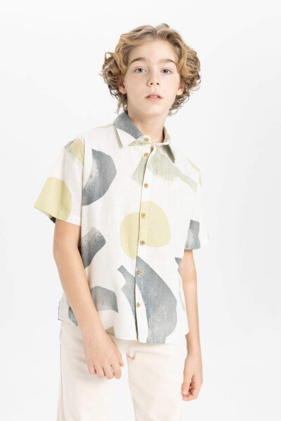 Boys' Oversized Fit Polo Collar Short Sleeve Shirt Ecru - 1