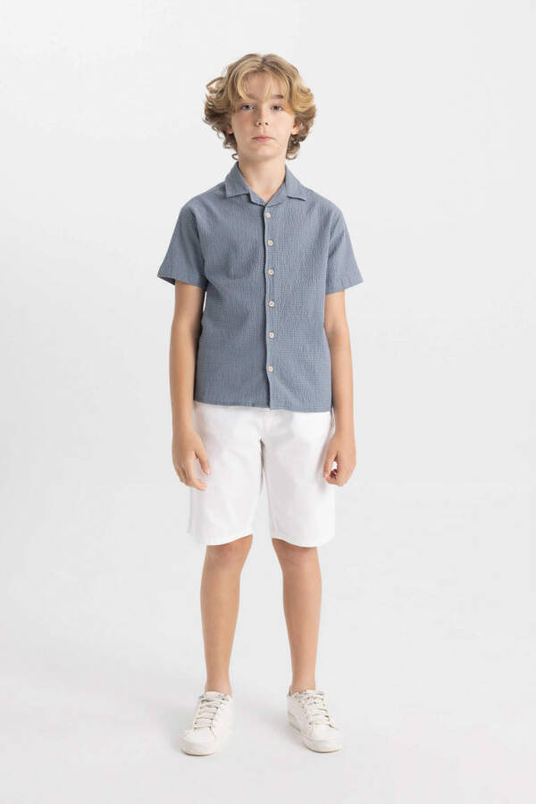 Boys Oversized Fit Polo Collar Waffle Texture Short Sleeve Shirt Grey - 2