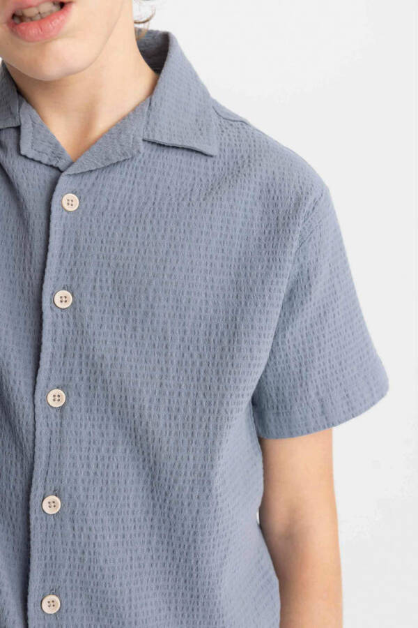 Boys Oversized Fit Polo Collar Waffle Texture Short Sleeve Shirt Grey - 5