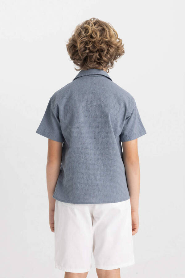 Boys Oversized Fit Polo Collar Waffle Texture Short Sleeve Shirt Grey - 6