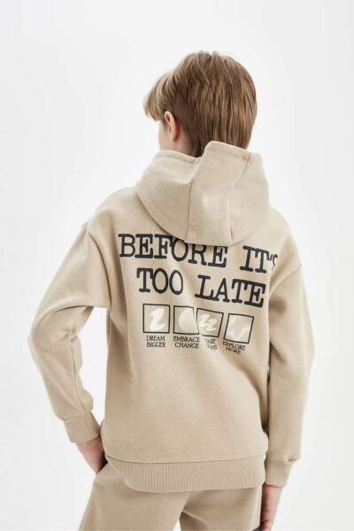 Boys' Oversized Loose Fit Back Print Hoodie Beige - 1