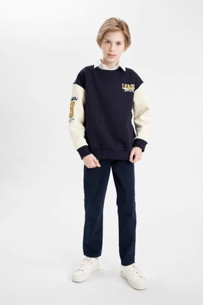 Boys' Oversized Loose Fit Crew Neck Printed Heavyweight Sweatshirt Navy - 2