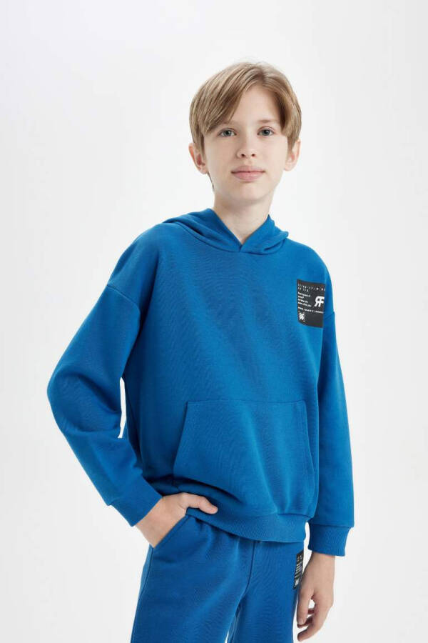 Boy's Oversized Loose Fit Hooded Pocket Warm School Sweatshirt Dark Blue - 3