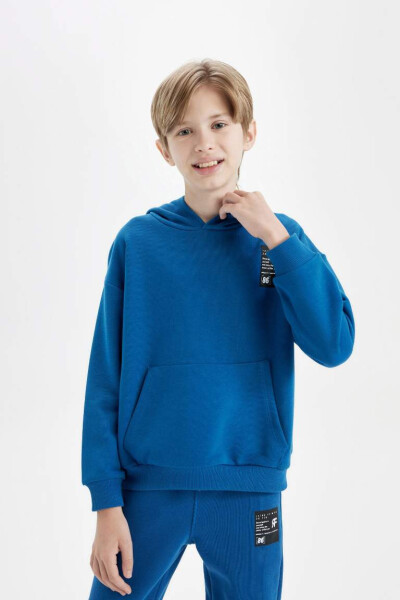 Boy's Oversized Loose Fit Hooded Pocket Warm School Sweatshirt Dark Blue - 4