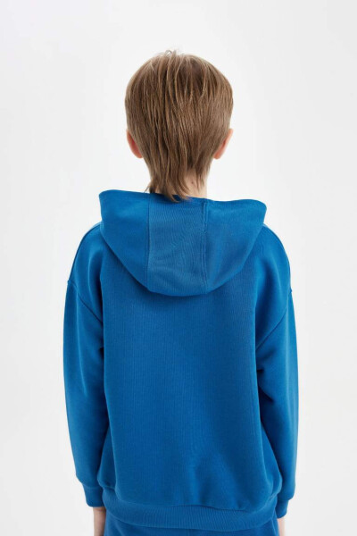 Boy's Oversized Loose Fit Hooded Pocket Warm School Sweatshirt Dark Blue - 6