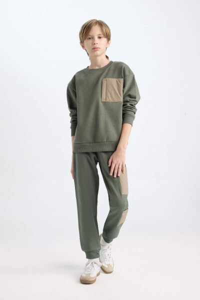 Boy's Oversized Loose-Fit Sweatshirt with Bike Collar Light Khaki - 6