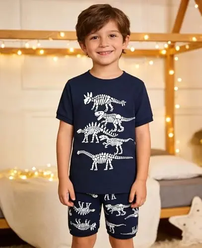 Boys Pajamas 100% Cotton Toddler 2 Piece Short Sleeve Pjs Kids Summer Sleepwear Clothes Set 3t-10t - 1