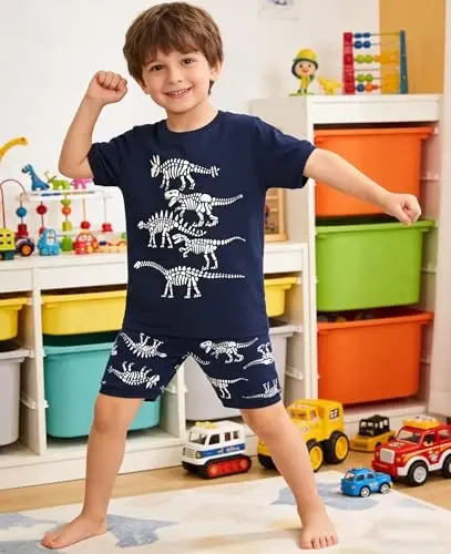 Boys Pajamas 100% Cotton Toddler 2 Piece Short Sleeve Pjs Kids Summer Sleepwear Clothes Set 3t-10t - 2