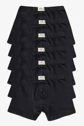 Boys Plain Cotton Lycra Black Boxer 6-Pack - 1