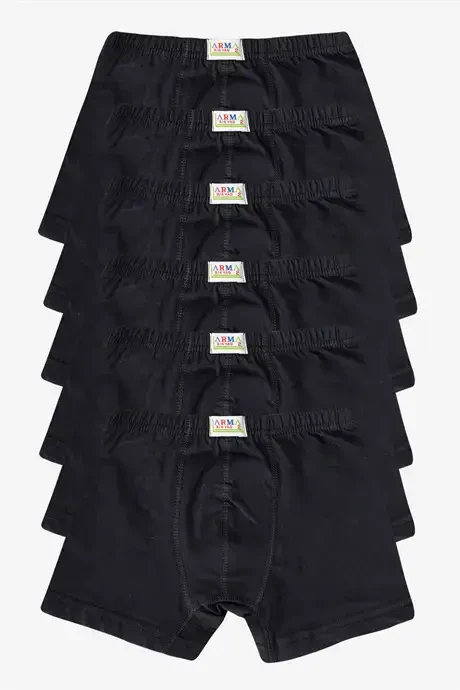 Boys Plain Cotton Lycra Black Boxer 6-Pack - BÜYÜKBEDENIZ