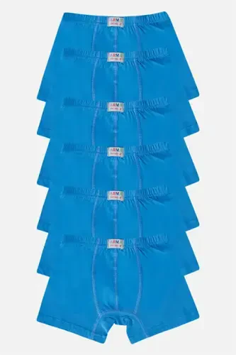 Boys Plain Cotton Lycra Blue Boxer 6-Pack - 1