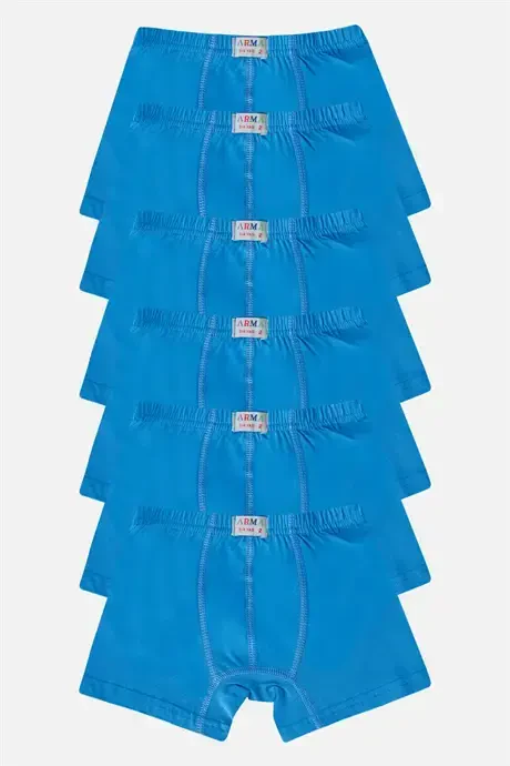 Boys Plain Cotton Lycra Blue Boxer 6-Pack - 1