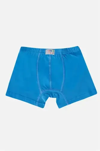 Boys Plain Cotton Lycra Blue Boxer 6-Pack - 2