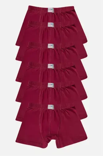 Boys Plain Cotton Lycra Burgundy Boxer 6-Pack - 1