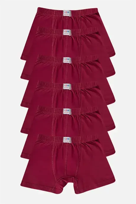 Boys Plain Cotton Lycra Burgundy Boxer 6-Pack - 1