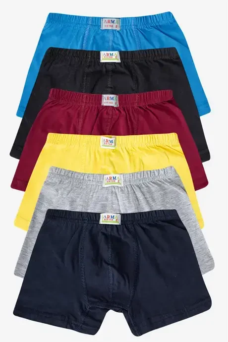 Boys Plain Cotton Lycra Colorful Boxer 6-Pack - 1