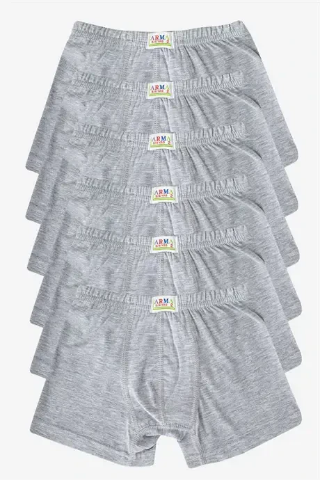 Boys Plain Cotton Lycra Gray Boxer 6 Pack - 1