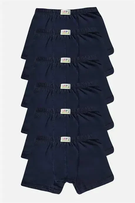 Boys Plain Cotton Lycra Navy Boxer 6-Pack - 1