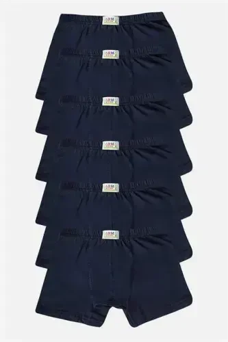 Boys Plain Cotton Lycra Navy Boxer 6-Pack - 3
