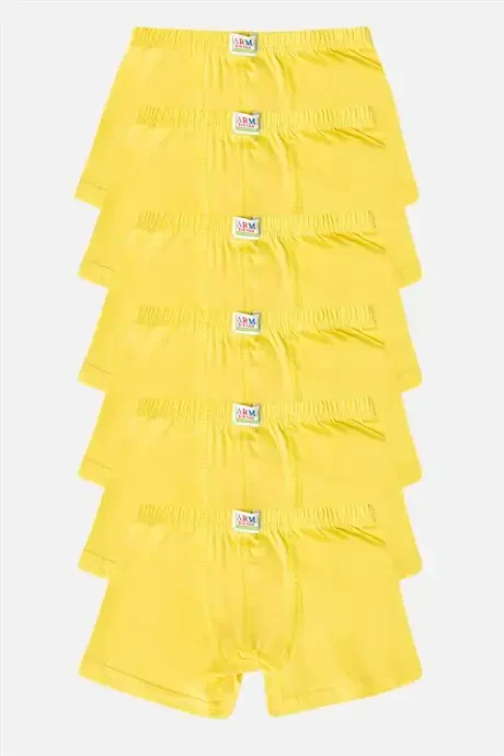 Boys Plain Cotton Lycra Yellow Boxer 6-Pack - 1