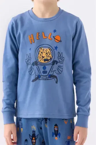 Boys' Planet Print Pajama Set Blue RP3443-2 - ROLYPOLY (1)