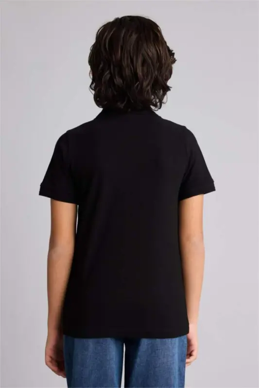 Boy's Polo Collar Basic Plain Pique Short Sleeve T-Shirt-Black - 5