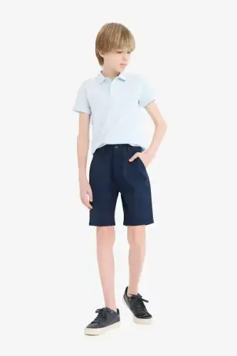 Boy's Polo Collar Basic Plain Pique T-Shirt-Light Blue - DEFACTO (1)