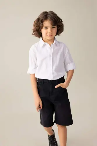 Boy's Polo Neck Long Sleeve Shirt-Off White - 1