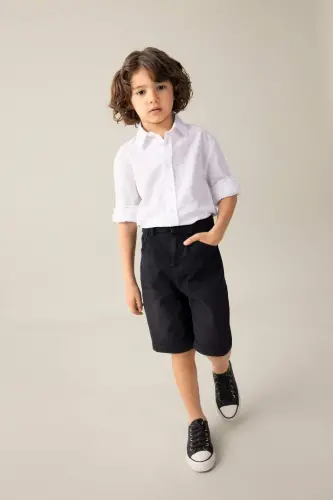 Boy's Polo Neck Long Sleeve Shirt-Off White - 2