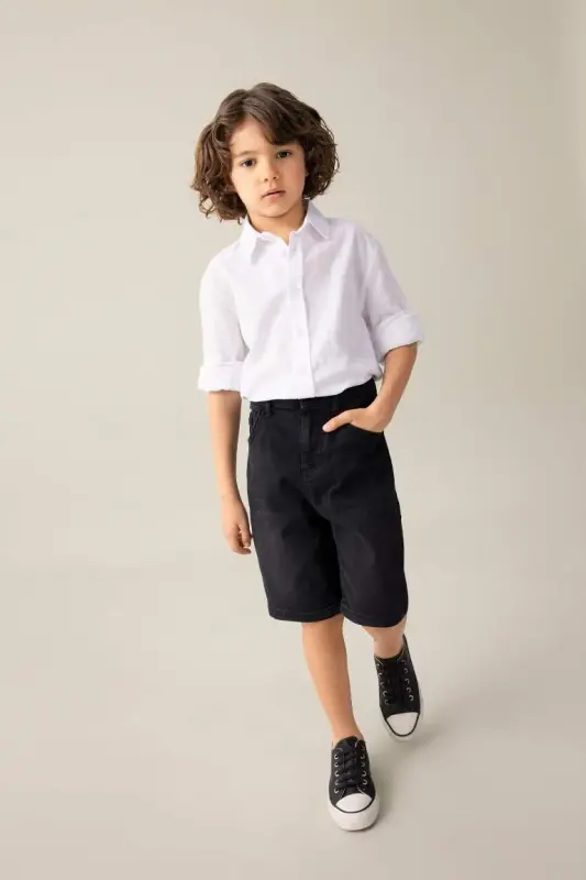 Boy's Polo Neck Long Sleeve Shirt-Off White - 2