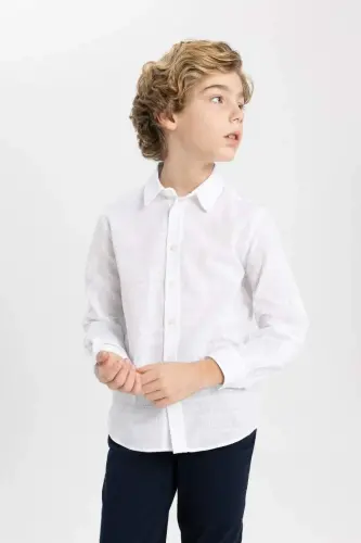Boy's Polo Neck Long Sleeve Shirt-Off White - 3