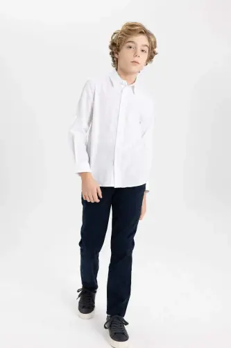 Boy's Polo Neck Long Sleeve Shirt-Off White - 4