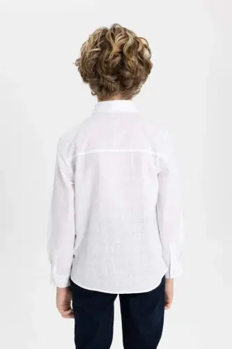 Boy's Polo Neck Long Sleeve Shirt-Off White - 8