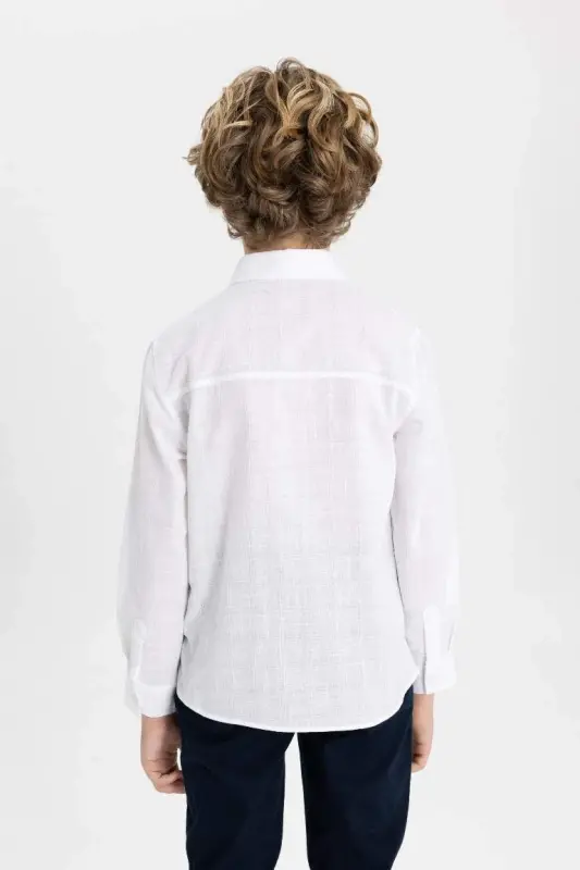 Boy's Polo Neck Long Sleeve Shirt-Off White - 8