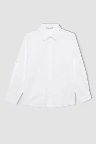 Boy's Polo Neck Long Sleeve Shirt-Off White - 9