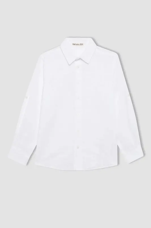 Boy's Polo Neck Long Sleeve Shirt-Off White - 9