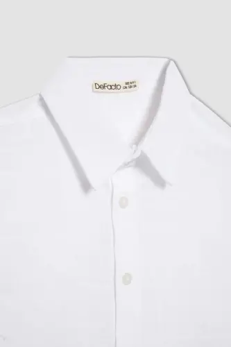 Boy's Polo Neck Long Sleeve Shirt-Off White - 10