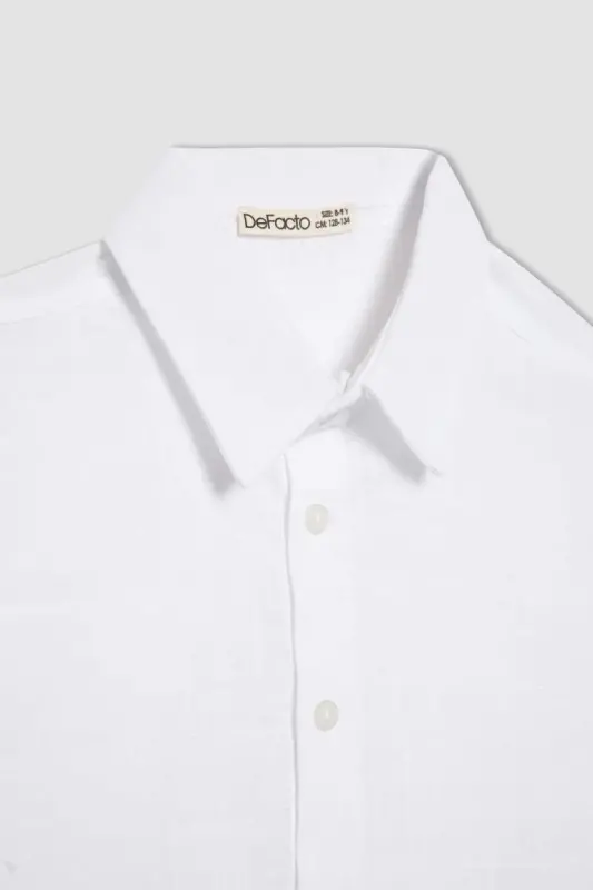 Boy's Polo Neck Long Sleeve Shirt-Off White - 10